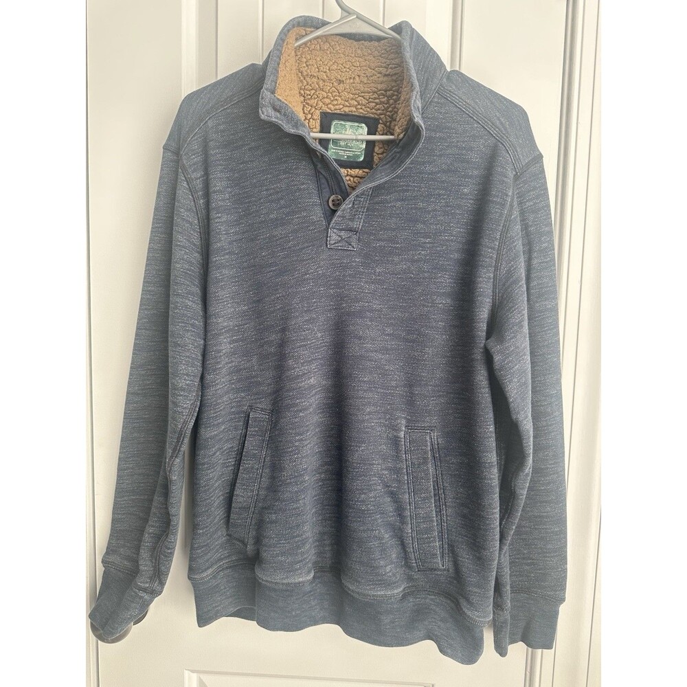 GH Bass Shirt Medium Blue Sherpa Lined Collar Pockets Sweater